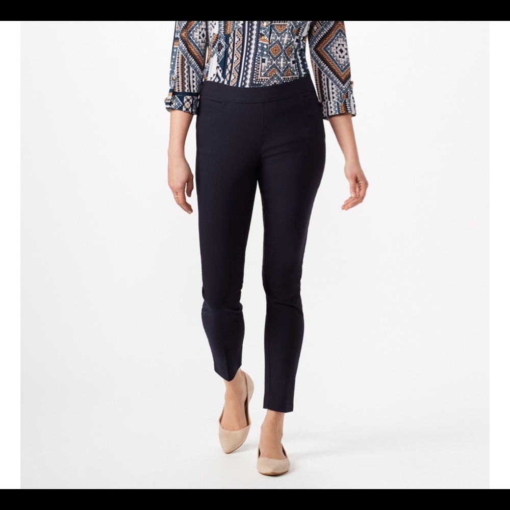 Slip on stretch black crop work pants